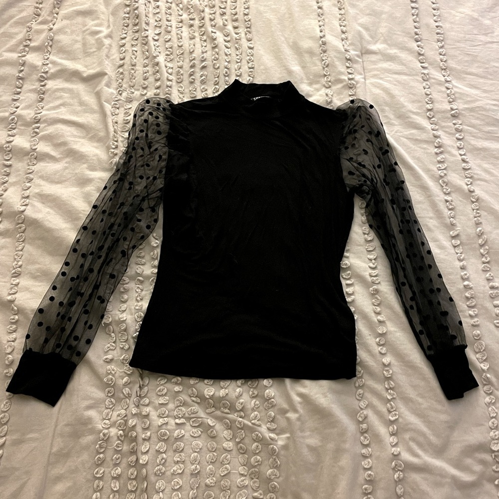 Sheer Sleeved Polka Dot Top